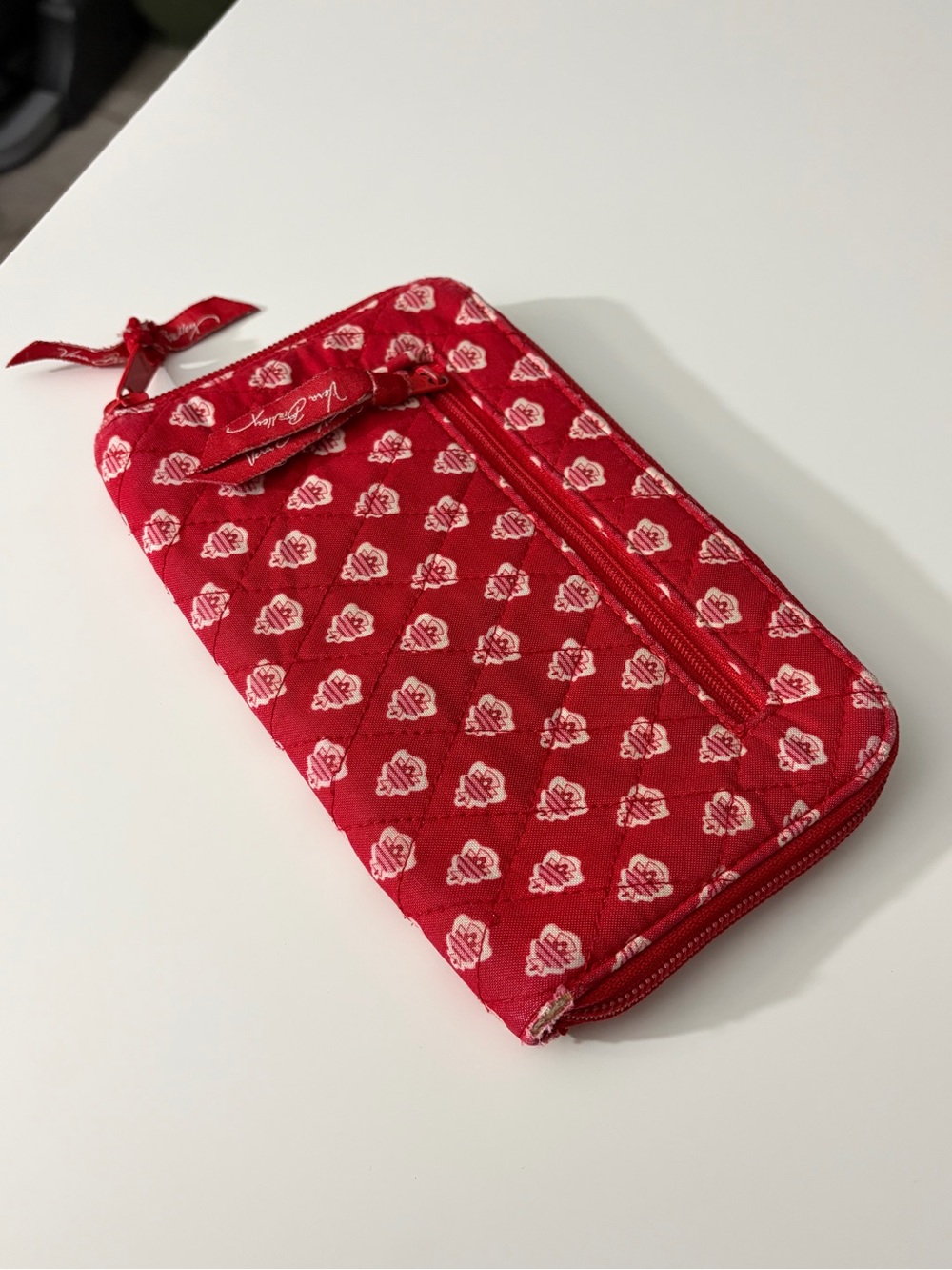 Vera Bradley Red Quilted Heart-Print Zip Wristlet